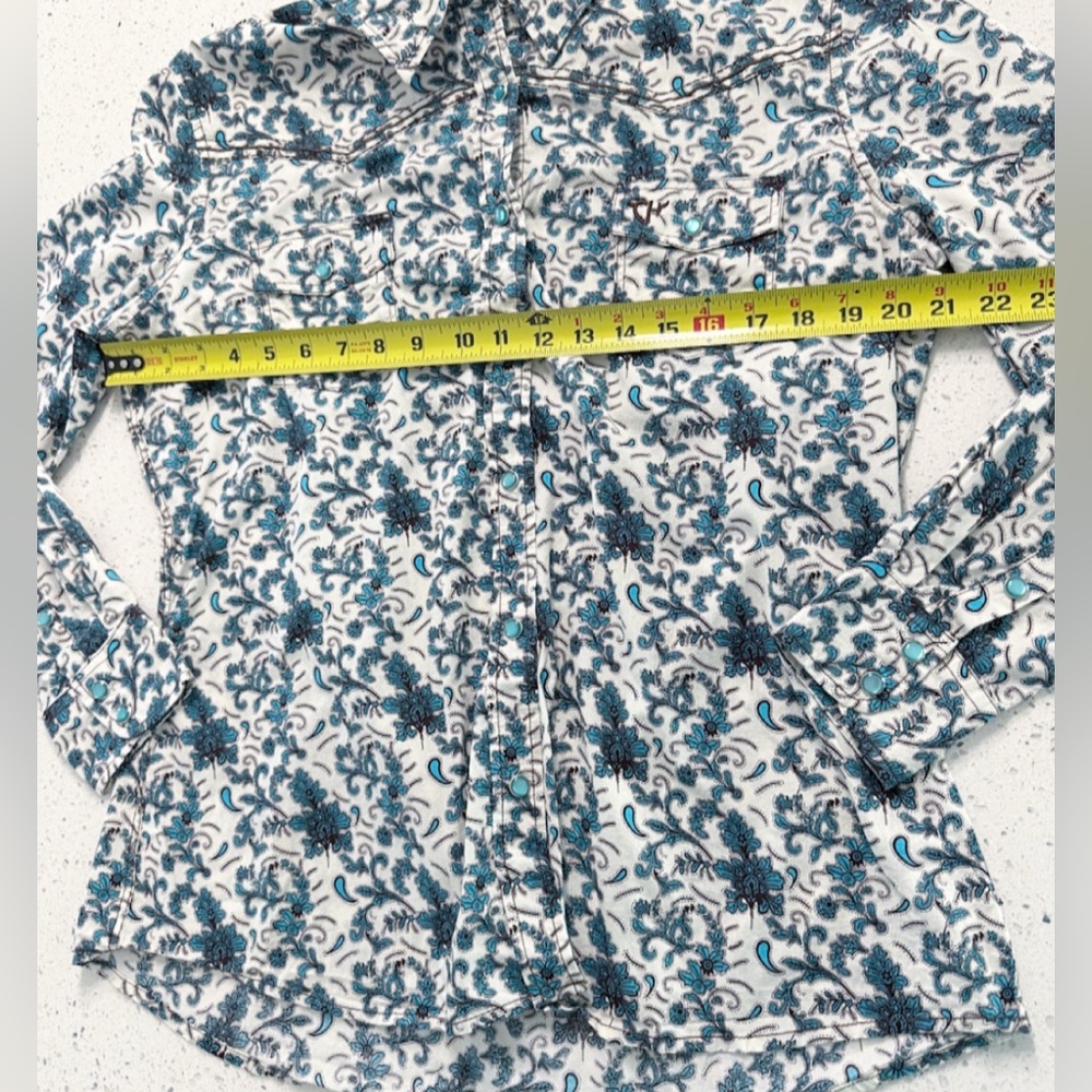 Cowgirl Hardware Western Shirt Women’s L Blue Floral Paisley Snap Button - Picture 7 of 8